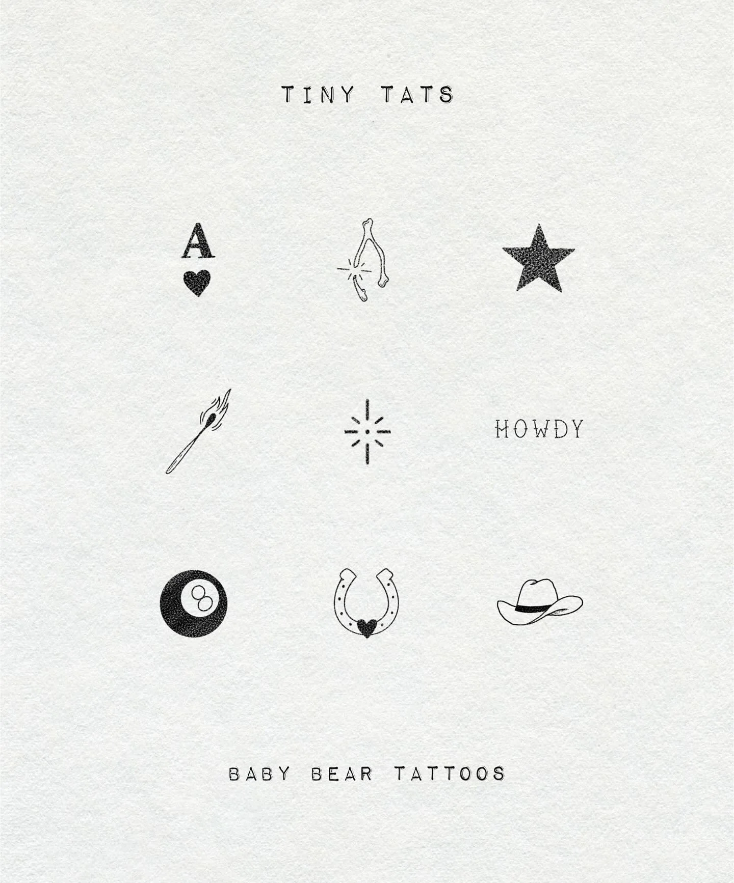 tiny tats!!

i&rsquo;ll be offering these as handpoke only and up to 2 inches max!!

book now with the link in my bio!!

#handpoketattooartist #handpoke #femaletattooartist #queertattooartist #westerntattoo #tinytats #tinytattoos #handpokeartist #bab