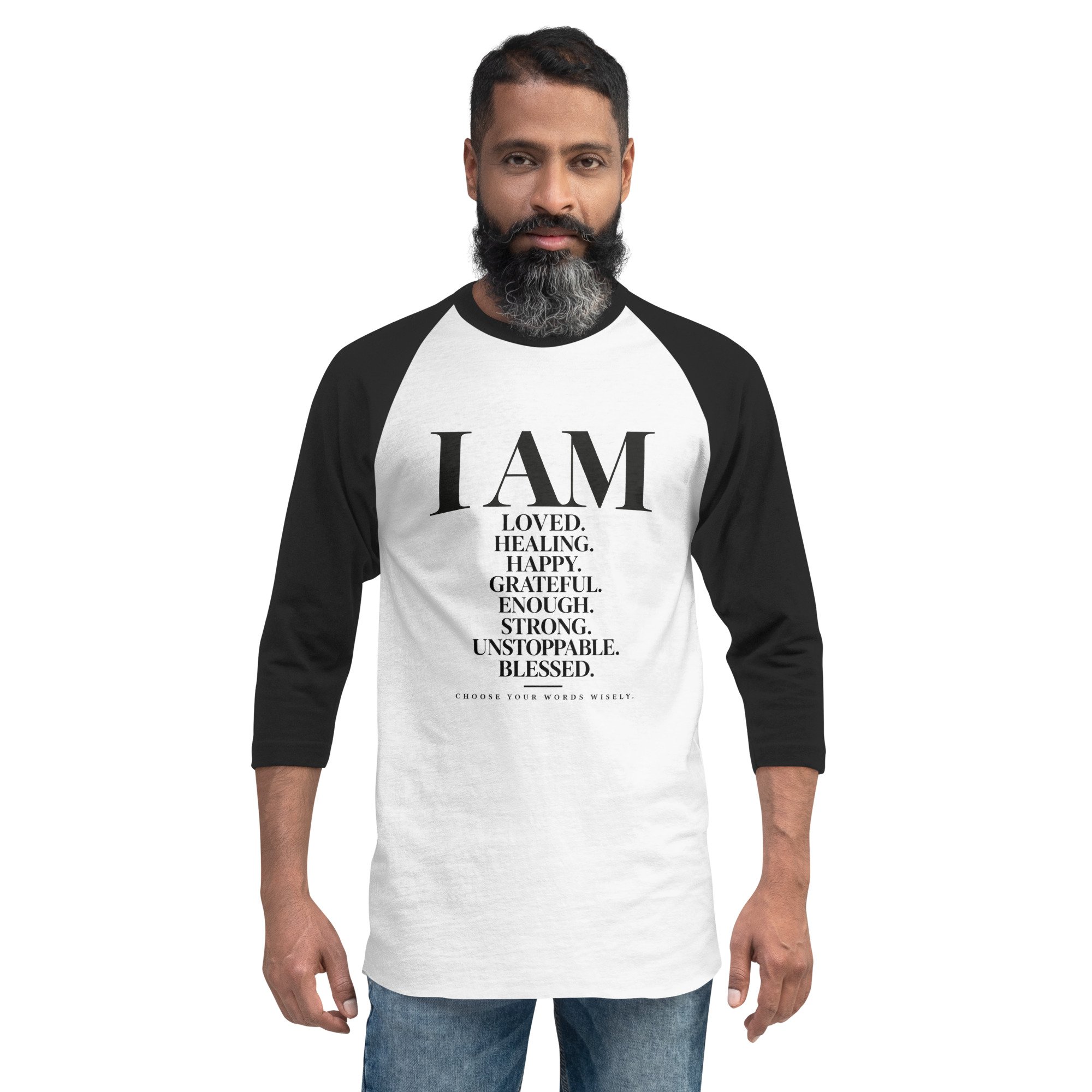 I AM 3/4 sleeve raglan shirt