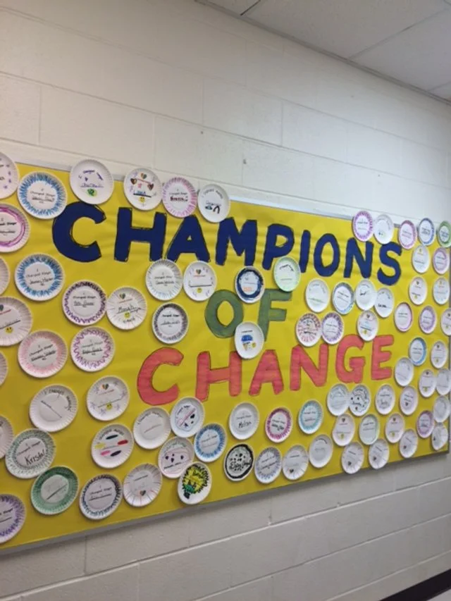 A billboard at the local school to promote Food for Greater Elgin's Change for Hunger initiative.