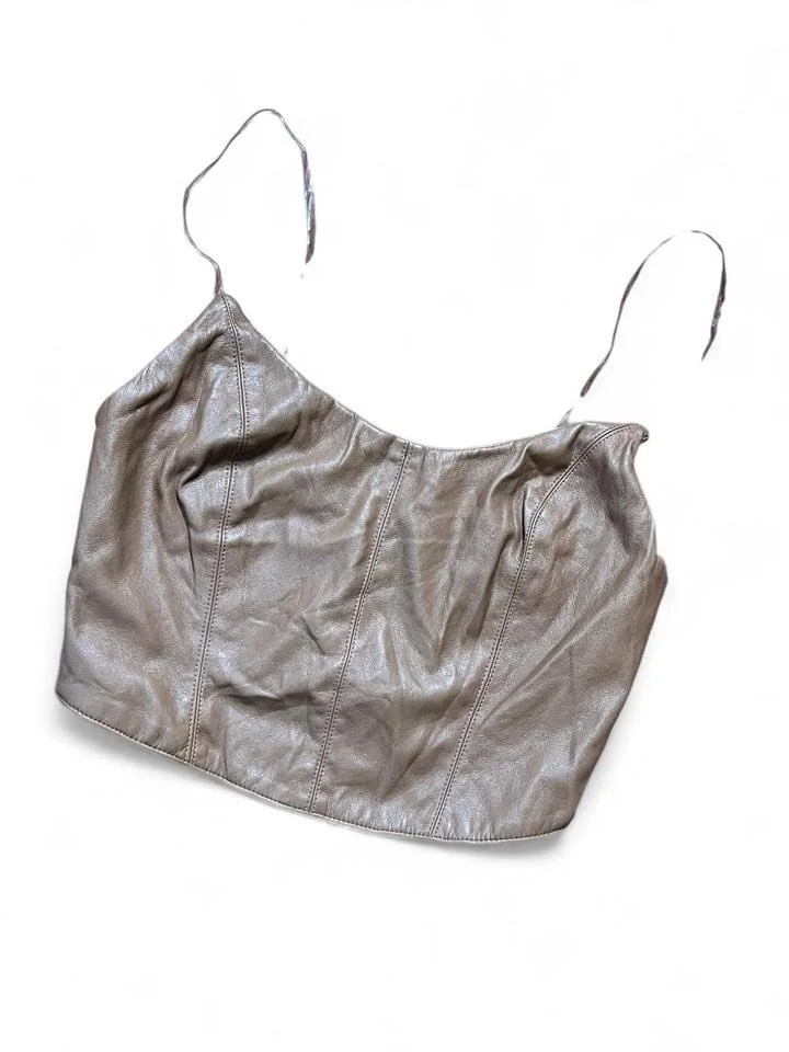 brown faux leather corset top