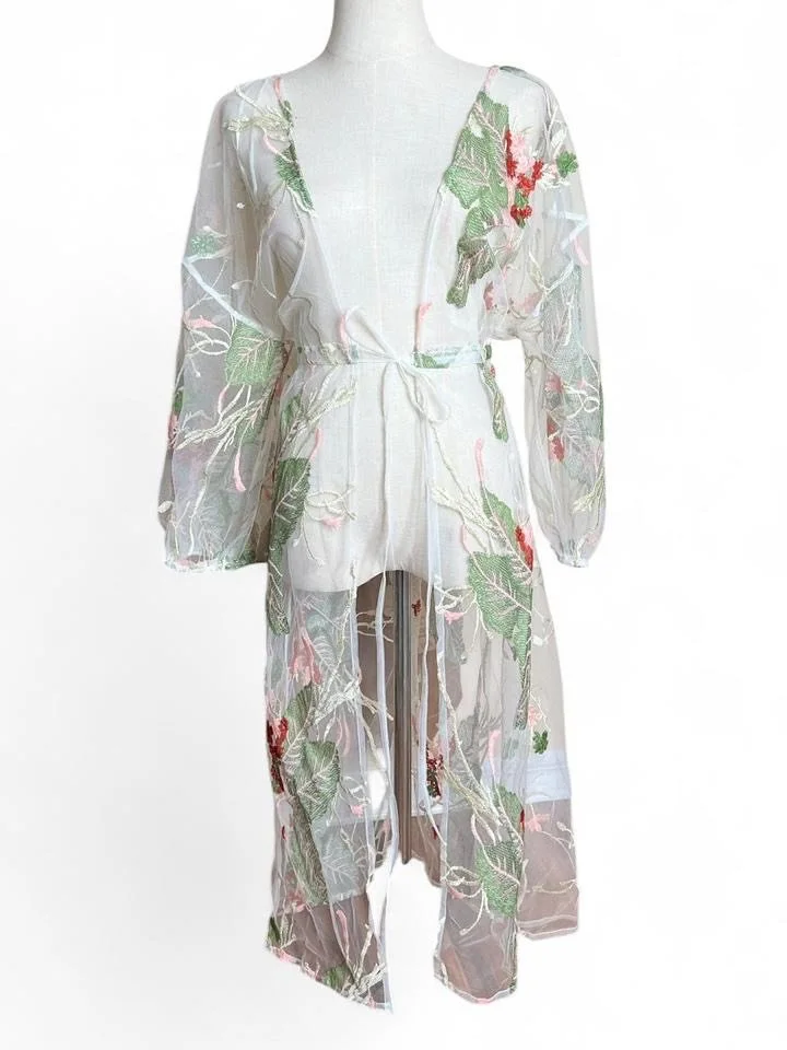 floral embroidered maxi cardigan