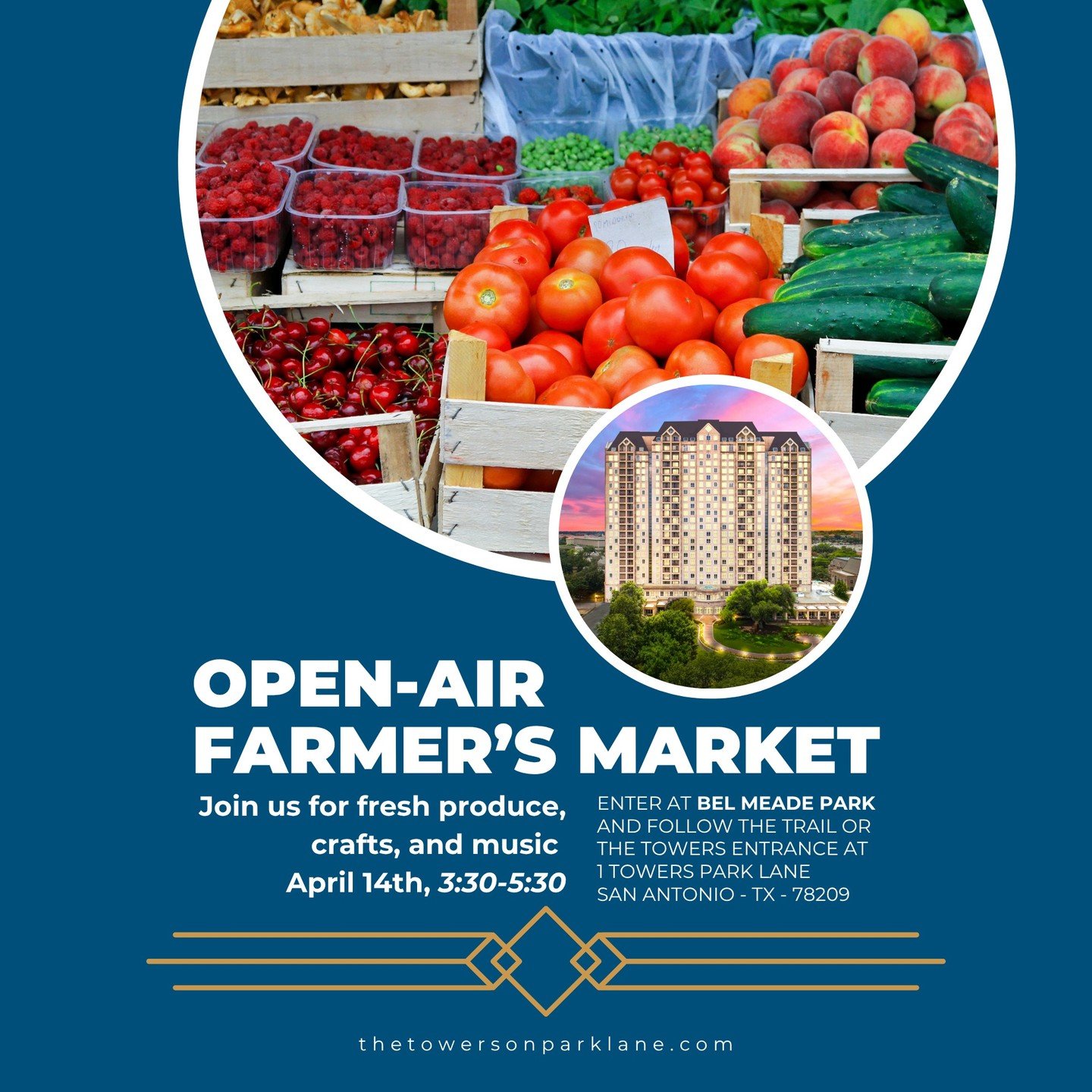 We're excited to announce our Spring Farmers Market, featuring the freshest produce, flowers, handmade chocolate, eggs, and jams. Join us for a special afternoon! April 14th, 3:30-5:30 

#independentliving #seniorliving #sanantonio #alamoheights #agi