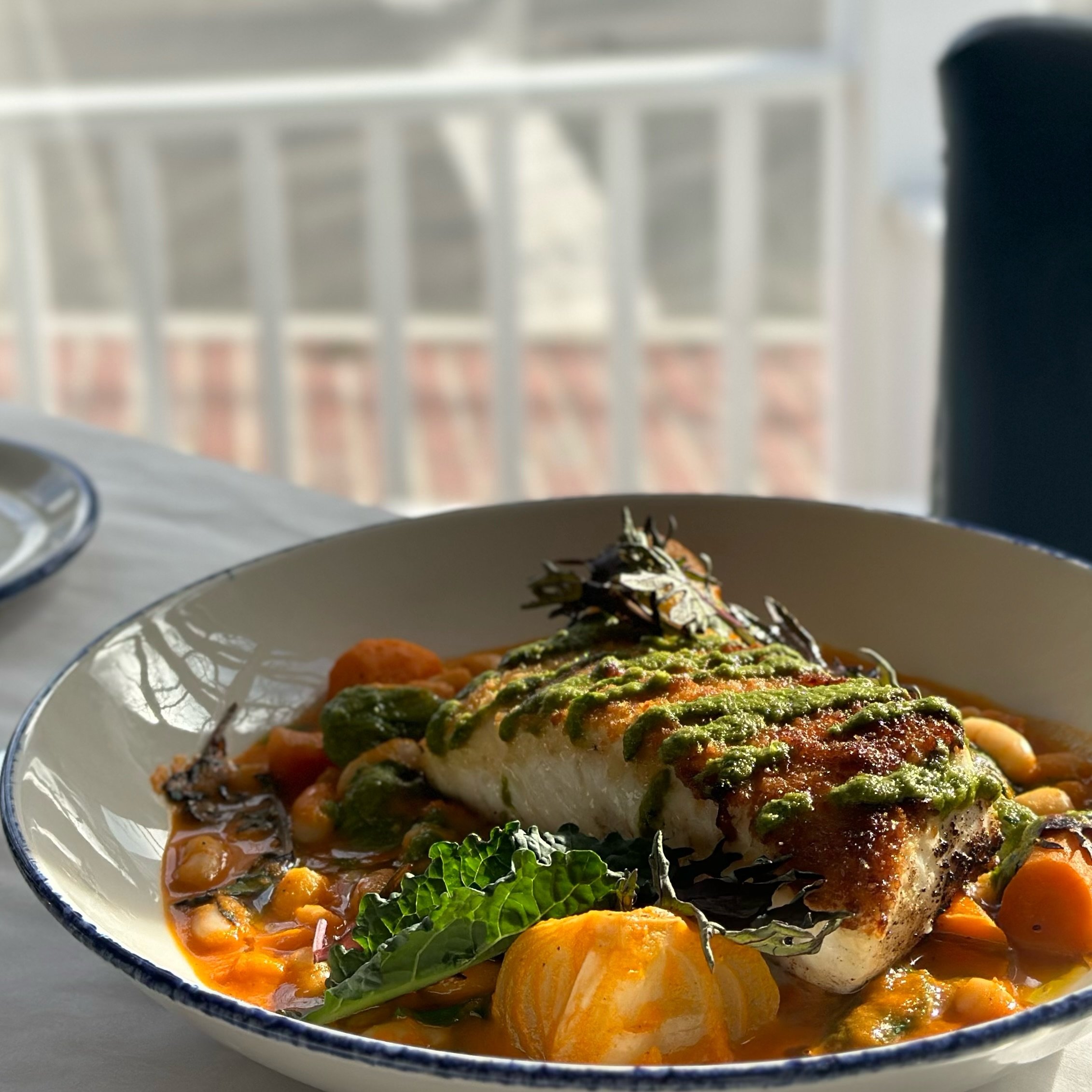 Perfect dish for the perfect weather. Cracker Crusted Halibut with spring Vegetable &amp; Tomato Ragu. #alchemymv #marthasvineyard