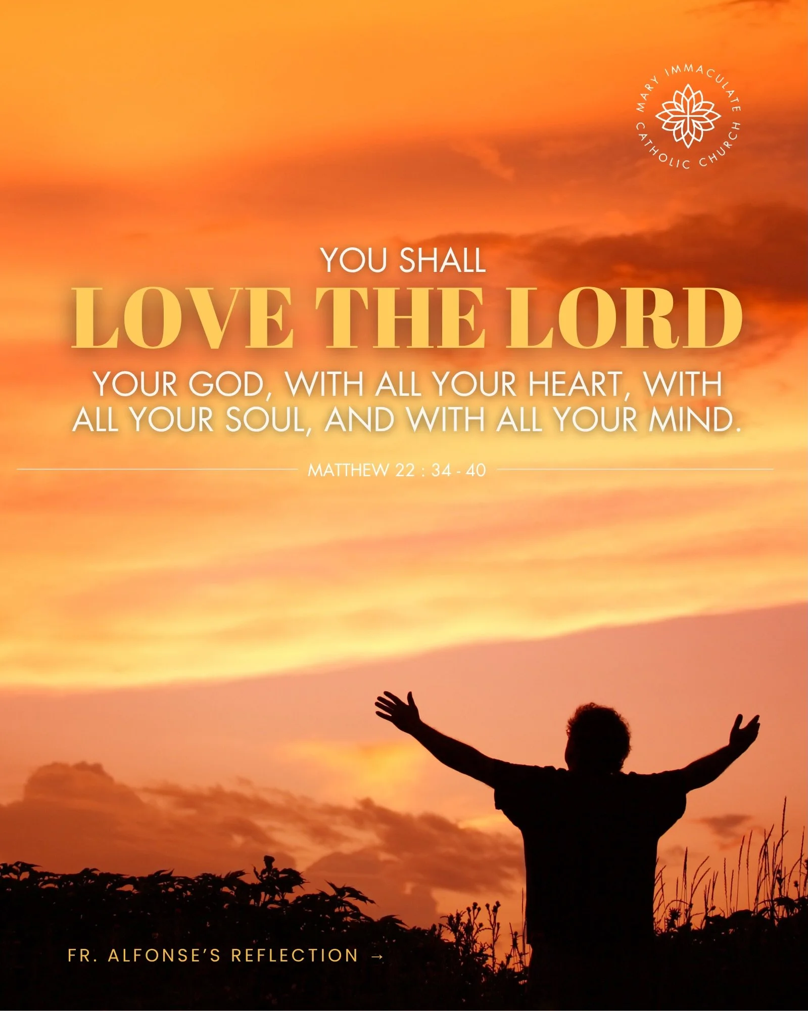 This past Sunday&rsquo;s Gospel: &ldquo;You shall love the Lord, your God, with all your heart, with all your soul, and with all your mind.&rdquo; (Mt 22:37) 🤍

Swipe through Fr. Alfonse&rsquo;s reflection on the greatest commandment, and read the f