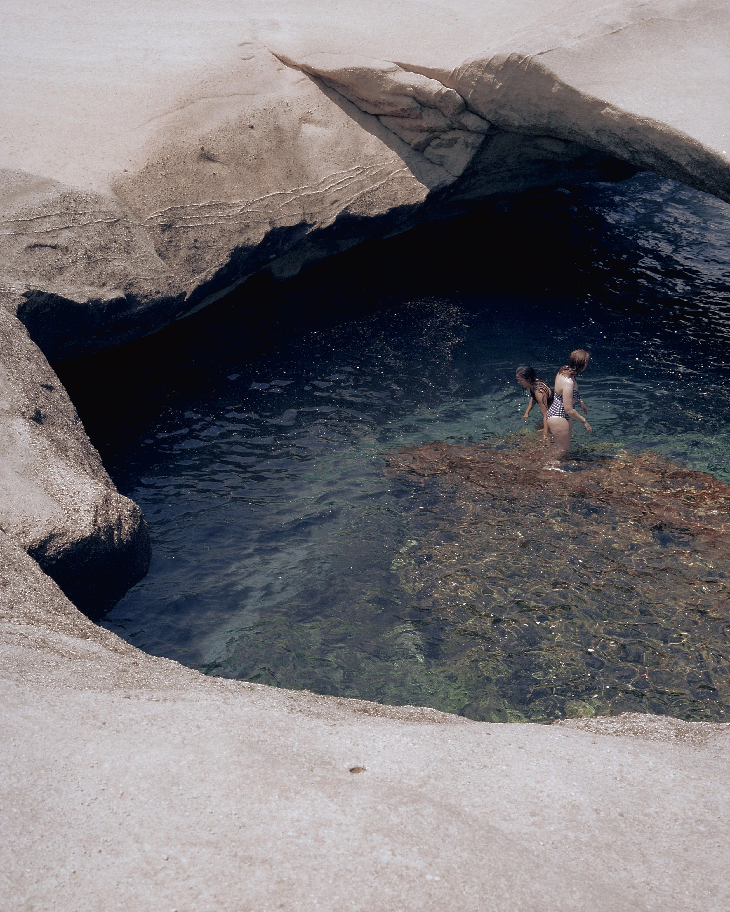 two women swimming in Sarakiniko