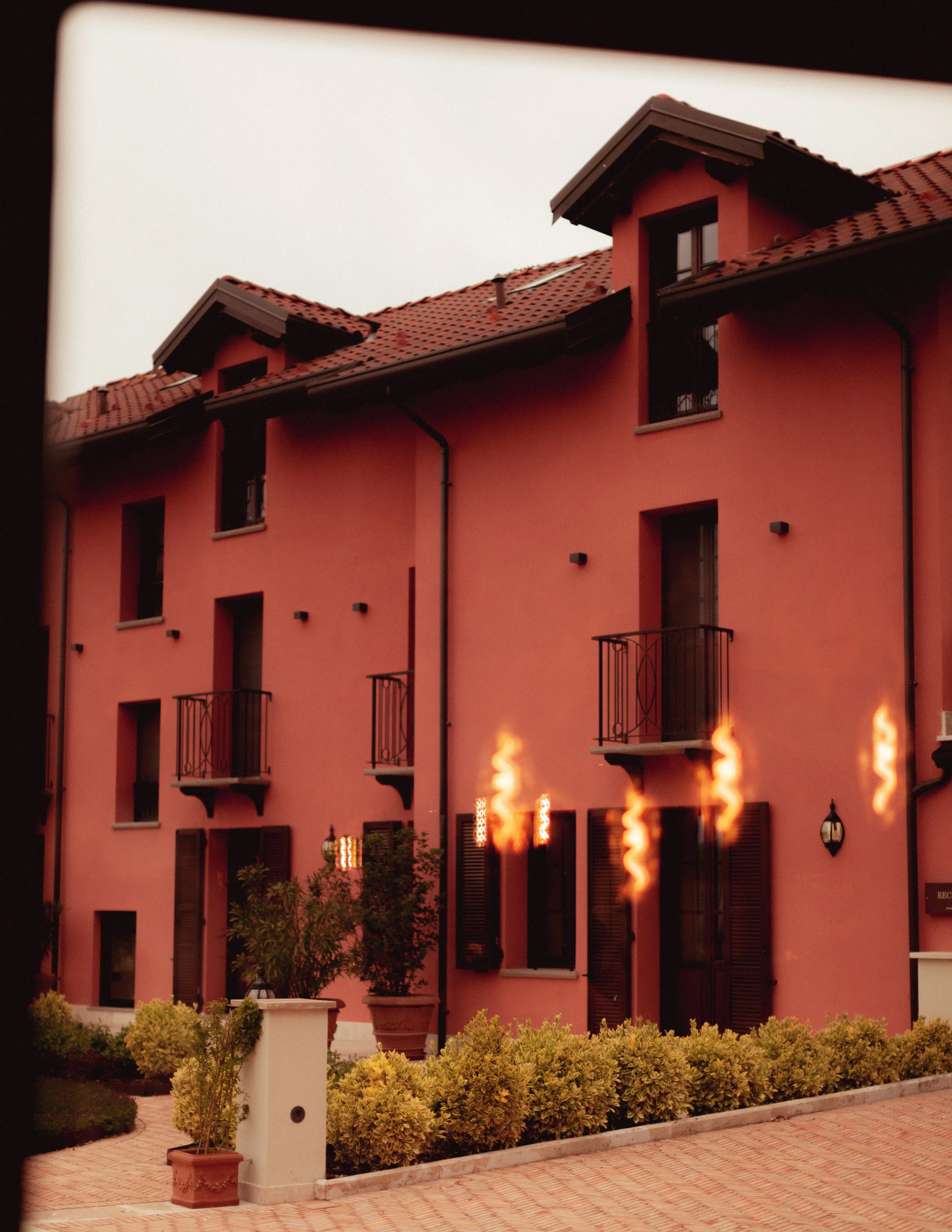 view of hotel through a window