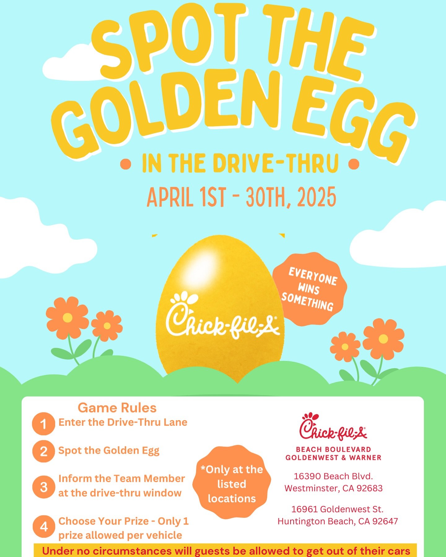🚗💛 Ready, set, spot the golden egg!🥚 ✨ Drive through, keep your 👀 peeled, and if you find it, you get to pick your very own golden egg for a special prize! 🎉  Remember to participate in a safe manner &mdash; stay in your car and enjoy the fun fr