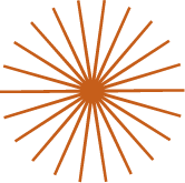 A stylized graphic of a sunburst with orange rays radiating from a central point.