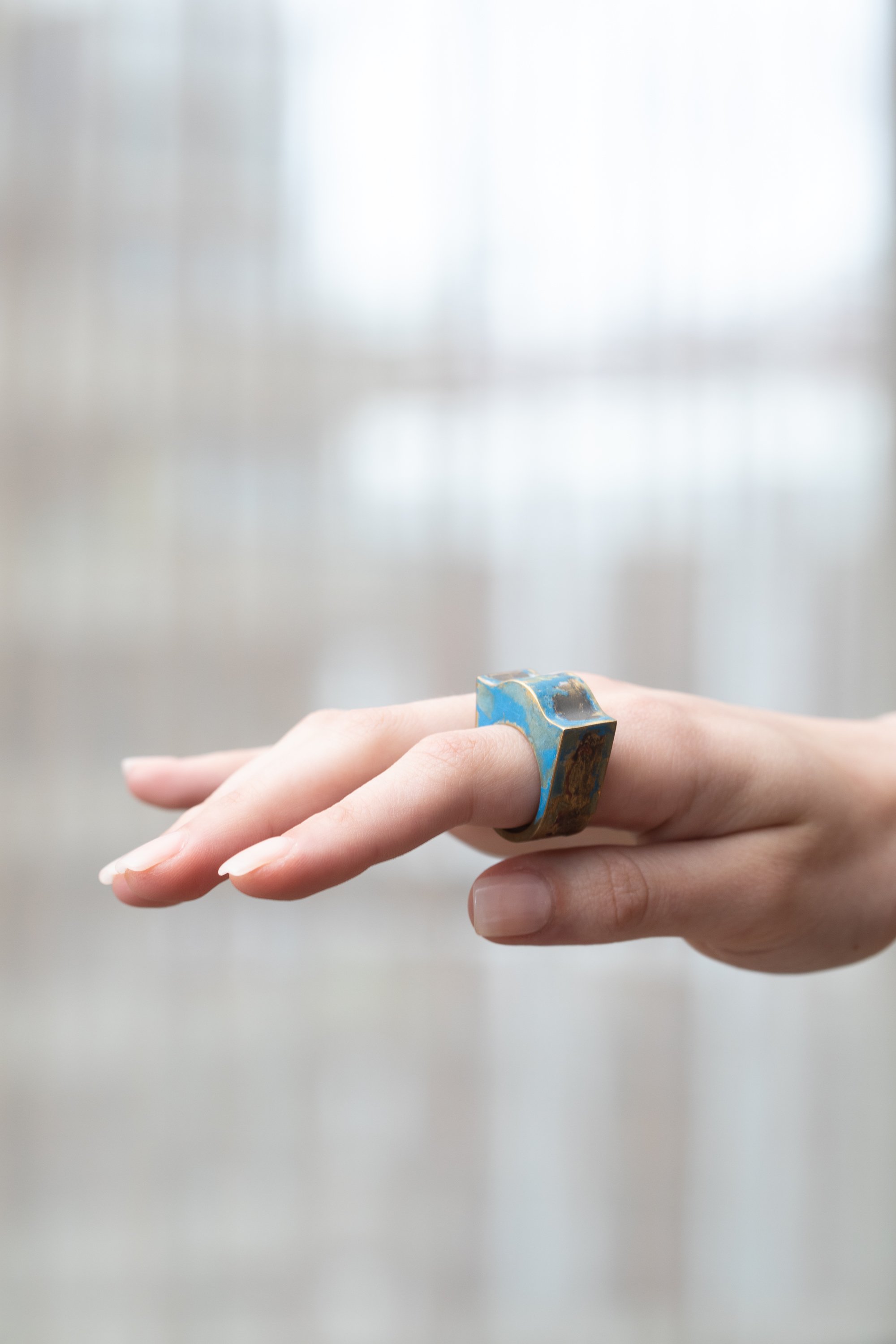 Box ring - brass, cold enamel using tailor's chalk