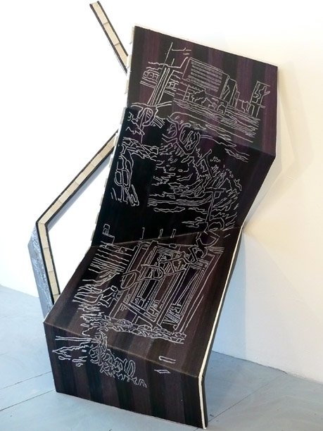 ITS SHAPE SEEMS TO MOVE
47 x 36 x 26 in.
2013
- Cardboard, canvas, sheet rubber, cement, gesso, acrylic paint, oil crayon, gel medium.