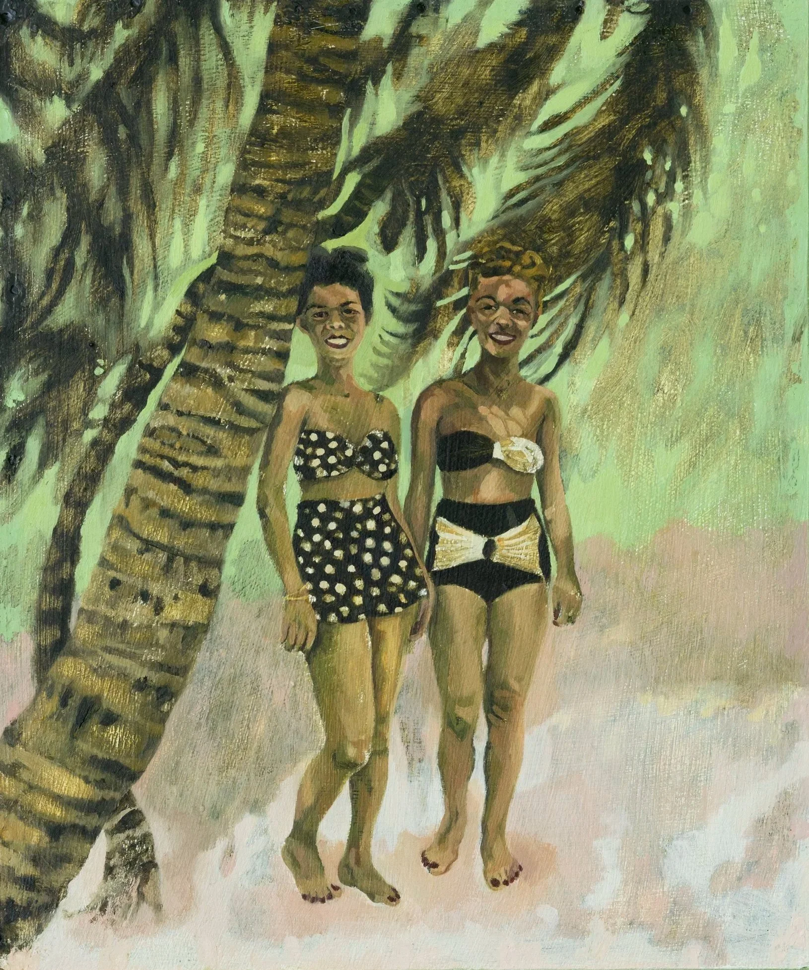  Bathing Beauties  (From the Days of Snow series) (2025), 11 x 9 inches, oil on hardboard