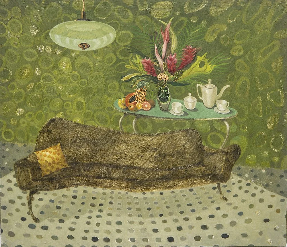  On The Couch  (2024), 16 x 14 inches, oil on hardboard