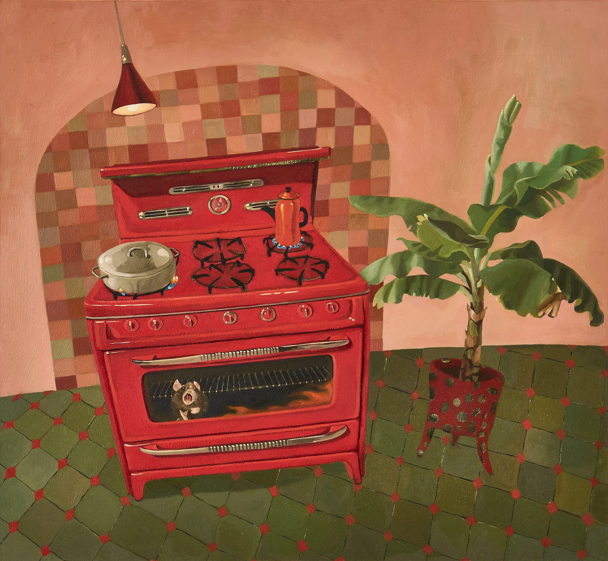  Heat In D Place  
(2026),
18 ¾ x 17 ¼  inches,
Oil on hardboard

