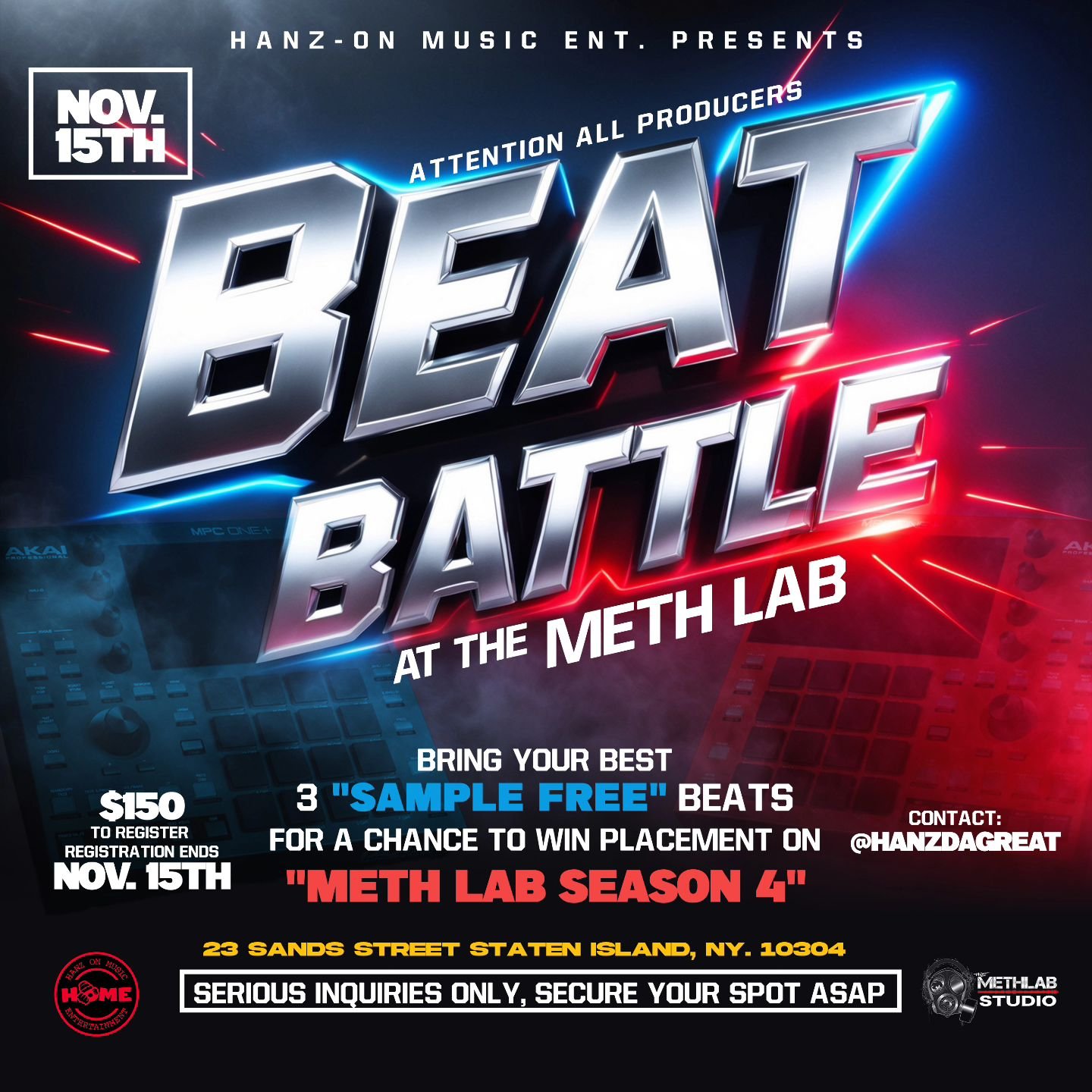 REGISTER NOW FOR A CHANCE TO WIN PLACEMENT ON THE NEXT METH LAB INSTALLMENT.  NOV. 15TH,  IT GOES DOWN. 💪💪💪