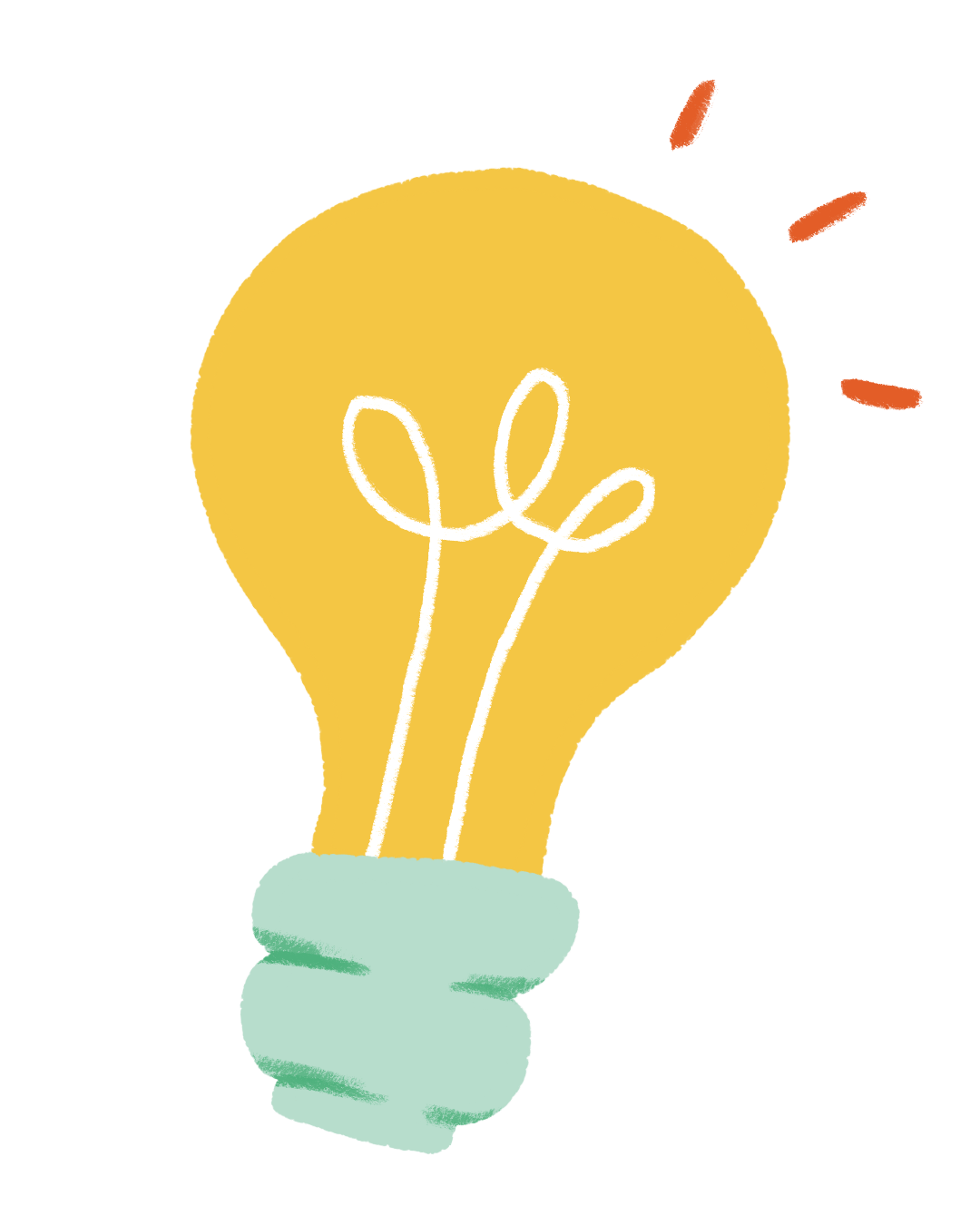 Illustration of a hand holding a yellow light bulb with a simple filament design.