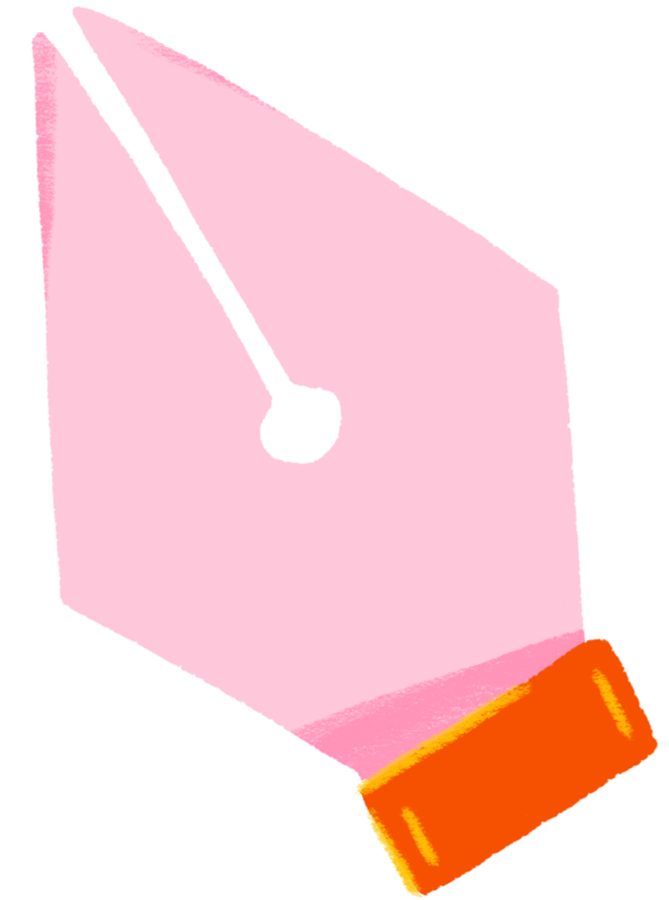 A pink notebook with a gold spiral binding, placed on a black surface with an orange book partially visible at the corner.