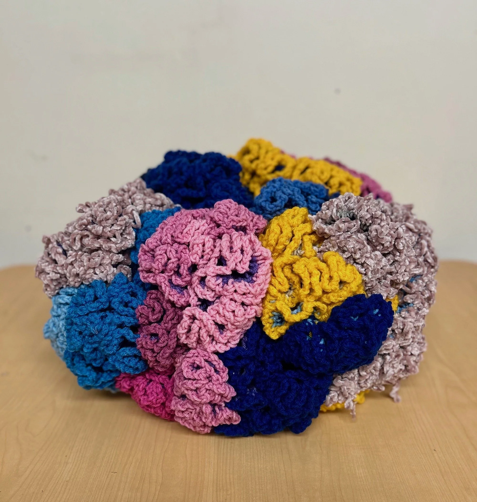 It Just Starts Where the Light Exists - Crocheted Yarn and Satin Cord - 22" x 20" x 19" - 2025