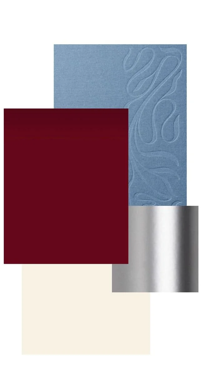 Maroon, sky blue, silver and ivory wedding colour palette
