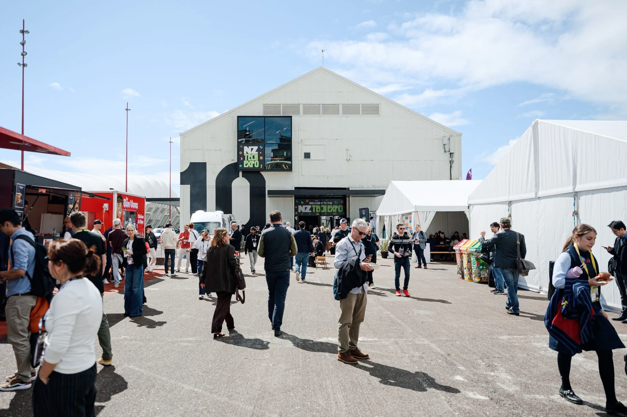 White 9m wide pavilion marquee hired for the NZ Tech Expo on Queens Wharf Auckland