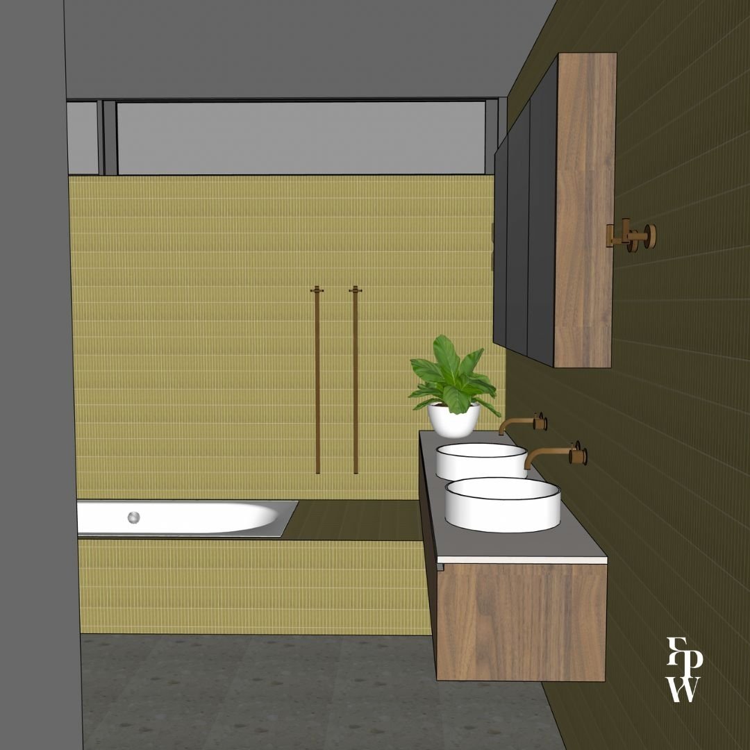 〰 SUNNYSIDE 〰 This mid-century inspired bathroom I am working on, is also my first foray back into learning and using @sketchup a 3D drawing programme!  Whilst I had originally tried to teach myself on mat leave a few years back, that is truly not my