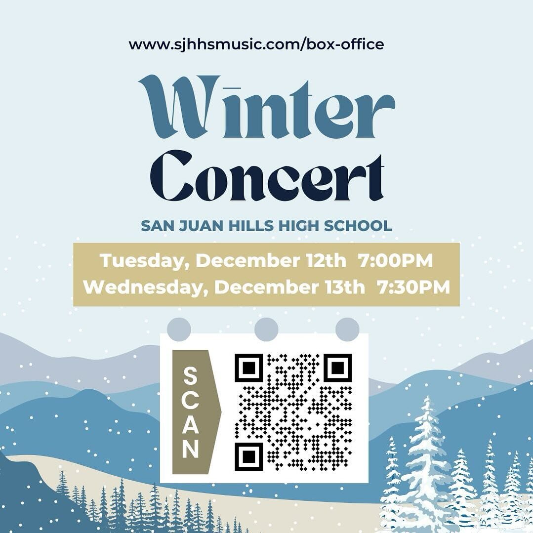 🎵✨Embrace the winter magic at the San Juan Hills High School Instrumental Music Winter Concert on December 12th and 13th! Join us for two incredible nights filled with soul-stirring melodies and heartwarming performances. 🎻

Tickets are available n