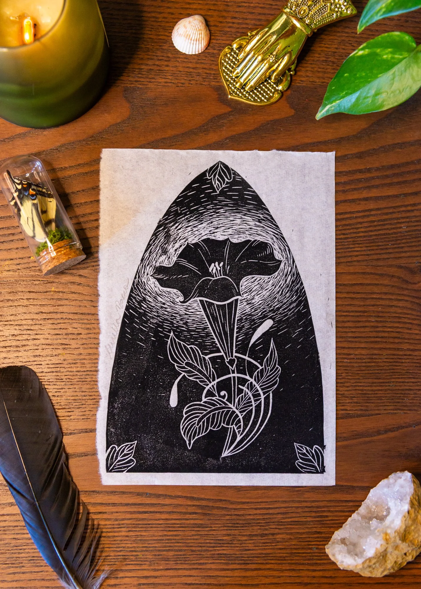 "Morning Glory" - Linocut print