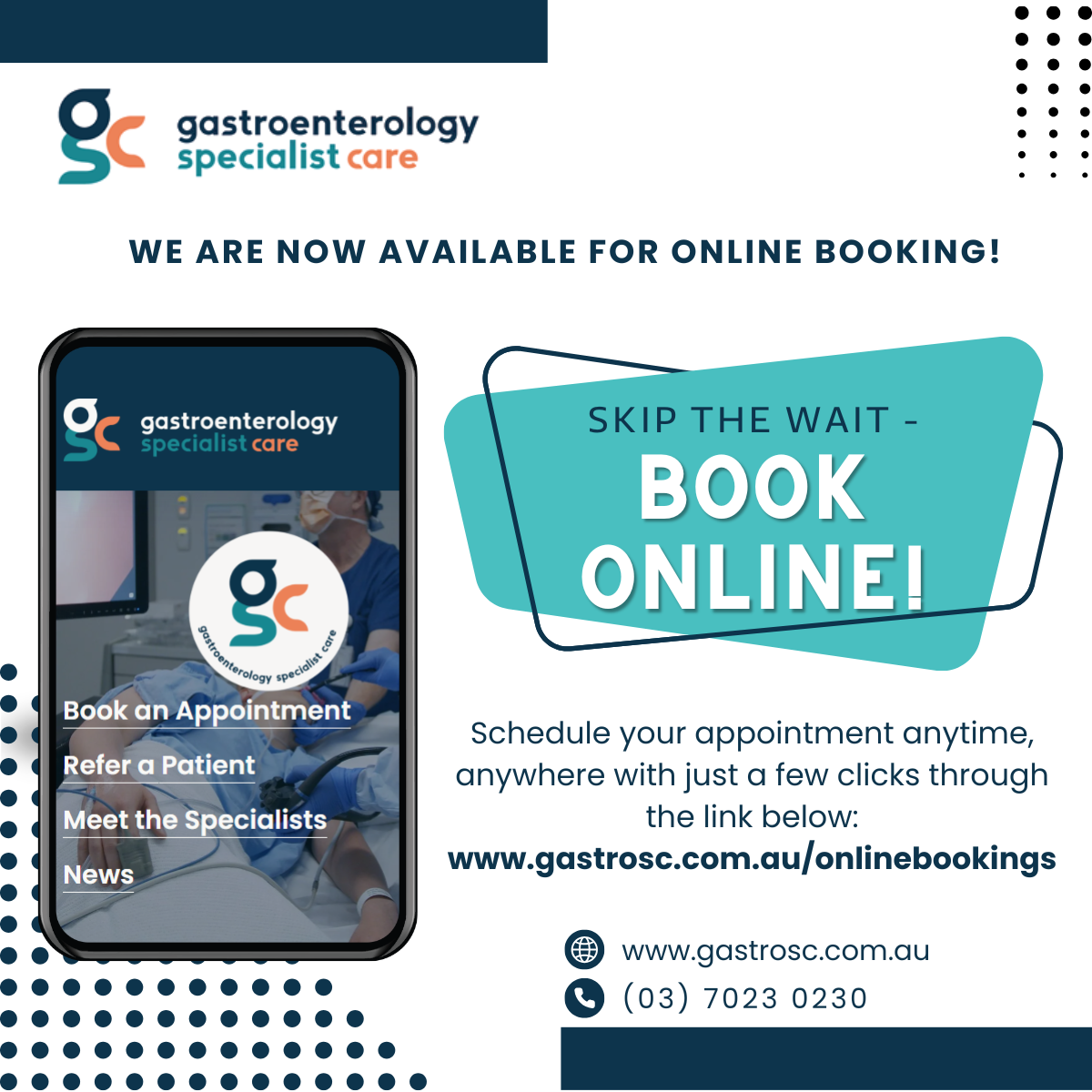 Online Bookings now available at GSC!