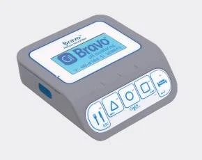 A Bravo portable medical device with a digital screen and control buttons, used for Health monitoring or testing.