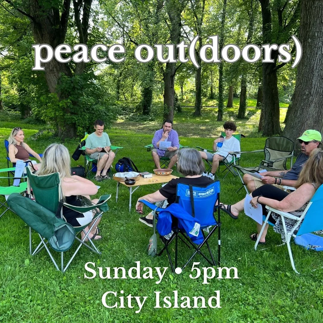 Peace Out(doors) offers an opportunity to pause, pray, and reflect in an outdoor setting. It is a short gathering that includes silence, prayer, sacred readings, and reminds us of our connection to the earth and one another. Peace Out(doors) is kid-f