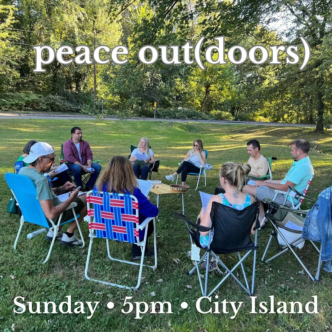 Peace Out(doors) offers an opportunity to pause, pray, and reflect in an outdoor setting. It is a short gathering that includes silence, prayer, sacred readings, and reminds us of our connection to the earth and one another. Peace Out(doors) is kid-f