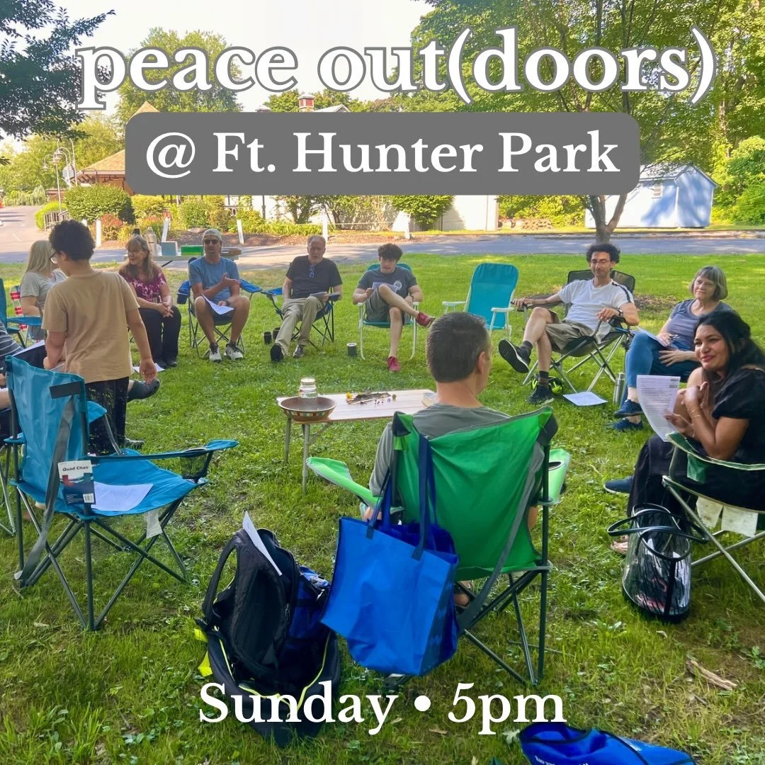 Peace Out(doors) offers an opportunity to pause and reflect in an outdoor setting. It is an informal gathering that includes centering, sacred readings, and discussion, and reminds us of our connection to the earth and to one another. It&rsquo;s an o