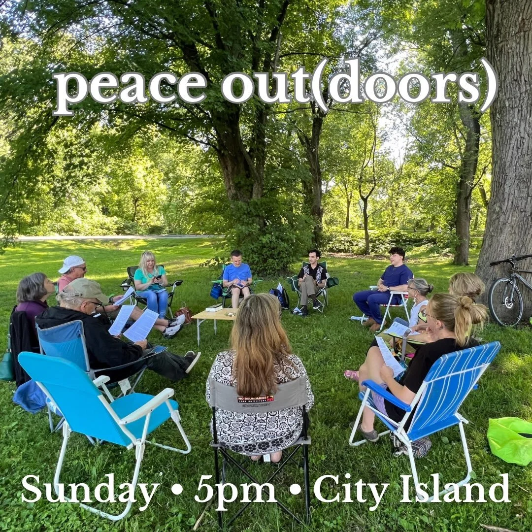 Peace Out(doors) offers an opportunity to pause, pray, and reflect in an outdoor setting. It is a short gathering that includes silence, prayer, sacred readings, and reminds us of our connection to the earth and one another. Peace Out(doors) is kid-f