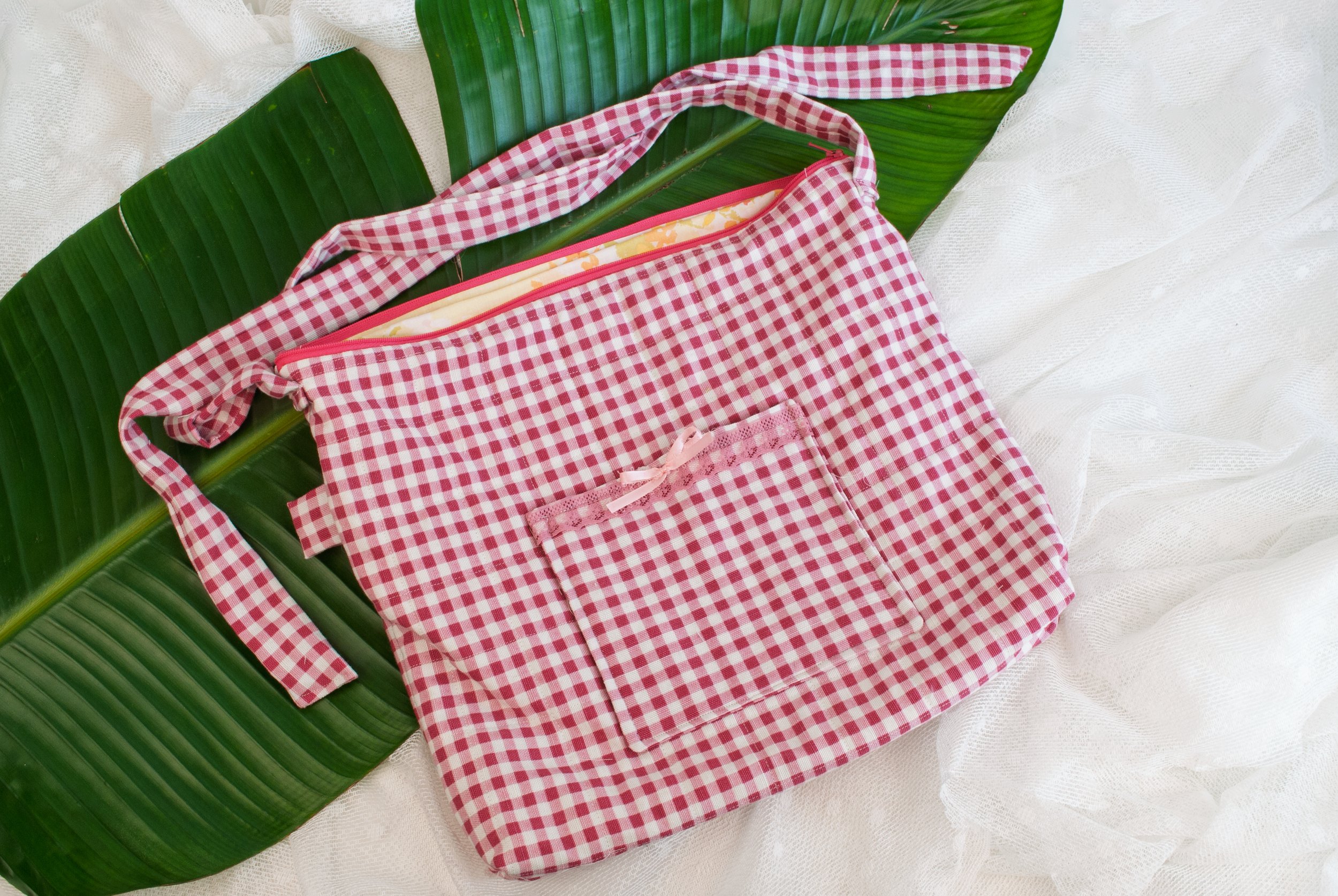 Raspberry Gingham Bag with Pink Details