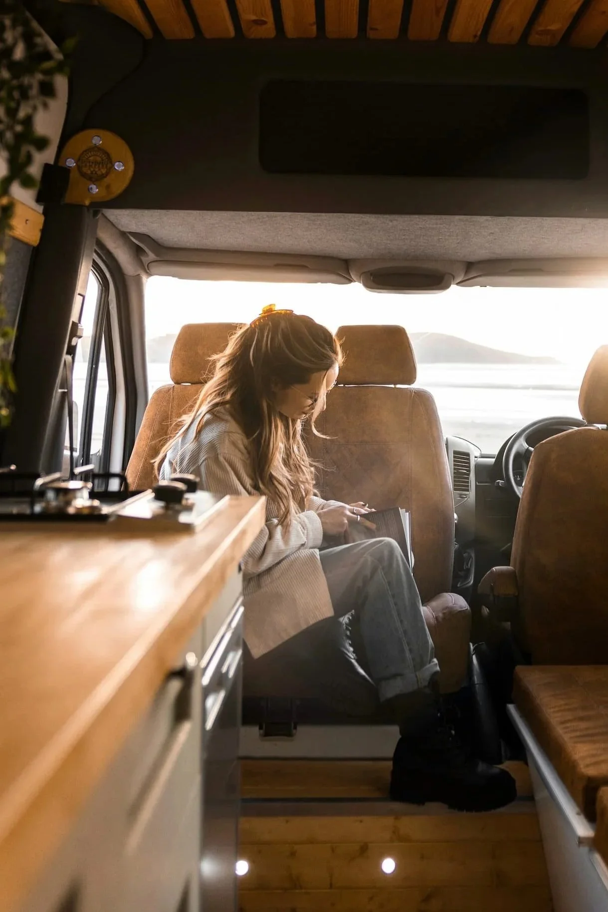 Interior of a self build campervan | van ply lining kit | Cornwall