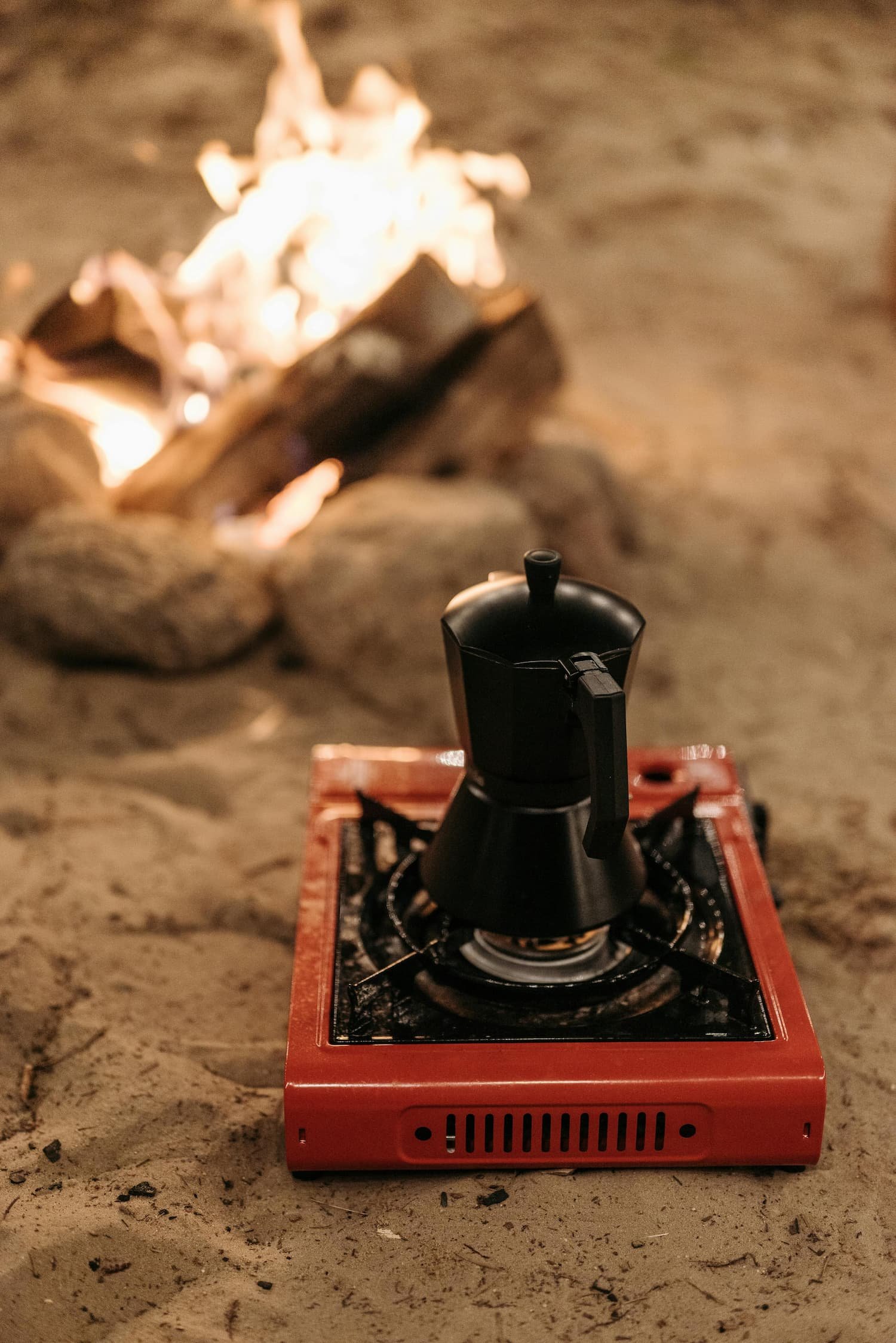 Mocha pot of coffee by a campfire | Volkswagen Crafter Conversion | Cornwall