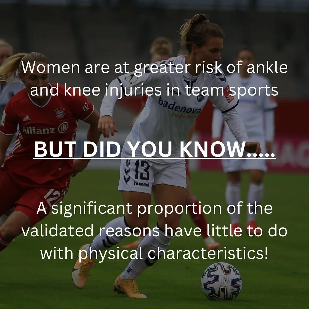 Many of the reasons for the differences in injury risk between men and women are extrinsic. 
Extrinsic factors include things such as access to funding, equipment, coaching level and training age. These can all have a significant effect on injury ris