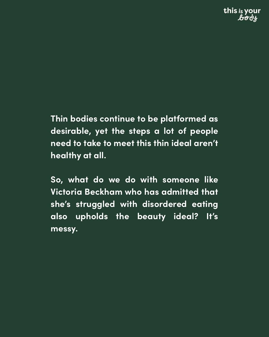 Last week Victoria Beckham dropped her three-part series on Netflix. Since it went live, there has been a lot of discussion surrounding her admission of an eating disorder. 
Victoria has a history of being heavily criticised and scrutinised for her