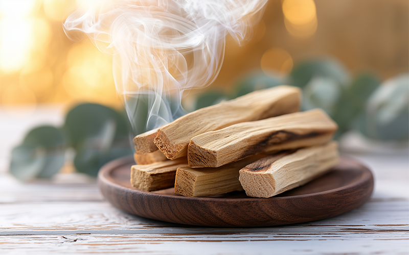 Burning palo santo sticks for calm before live music performance