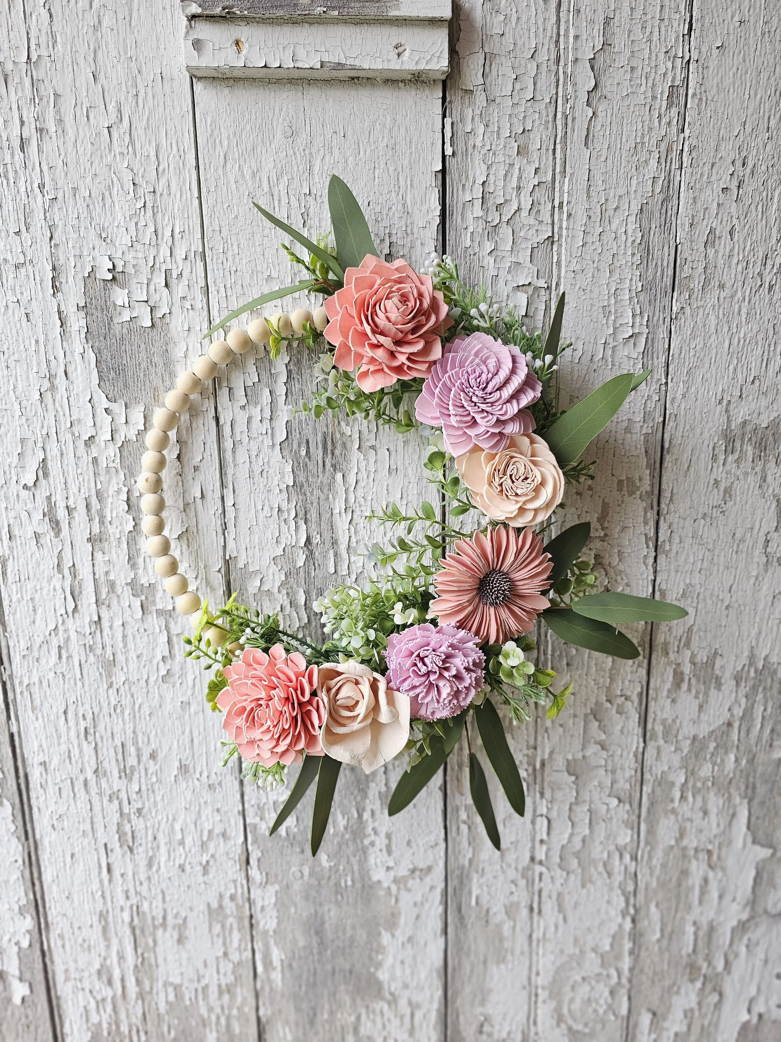 Summer Sunset Beaded Wood Flower Wreath