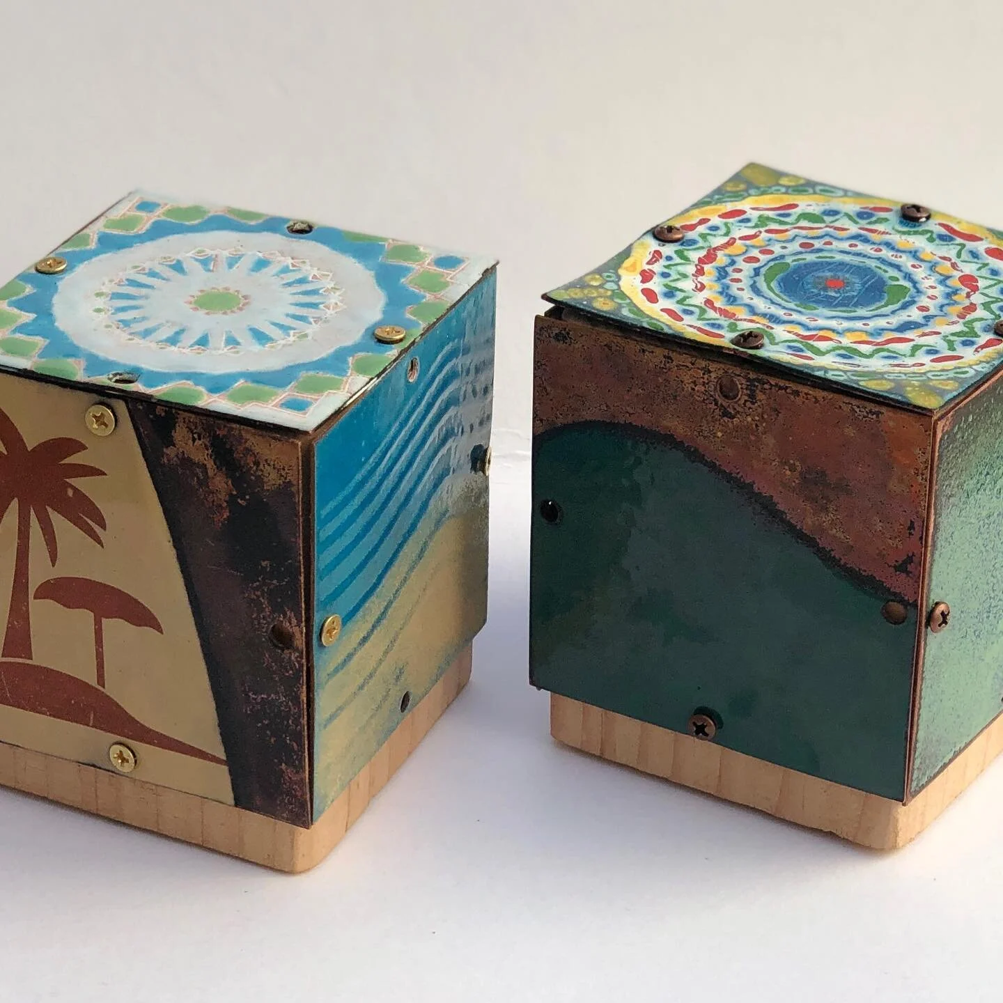 The artist-designed blocks on auction for the @brentwoodart Block Party are amazing!! Just dropped off a pair with my enameled copper tiles and was so impressed by what’s on display. The reception and silent auction on Saturday (5-7p) should be