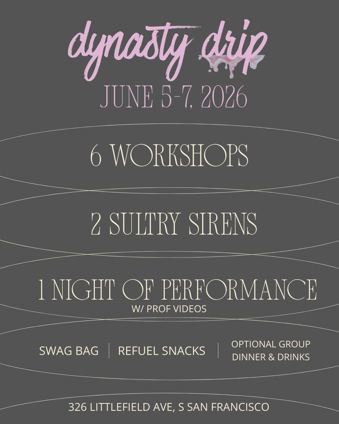 🕯️Dynasty Drip is a curated pole immersion dedicated to the art of the slow burn&mdash;sensual, seductive, and refined movement with quality. 

🌙Hosted by @songbirddance, @southcity_songbirddance, and @poleticsong, this is where technique meets raw