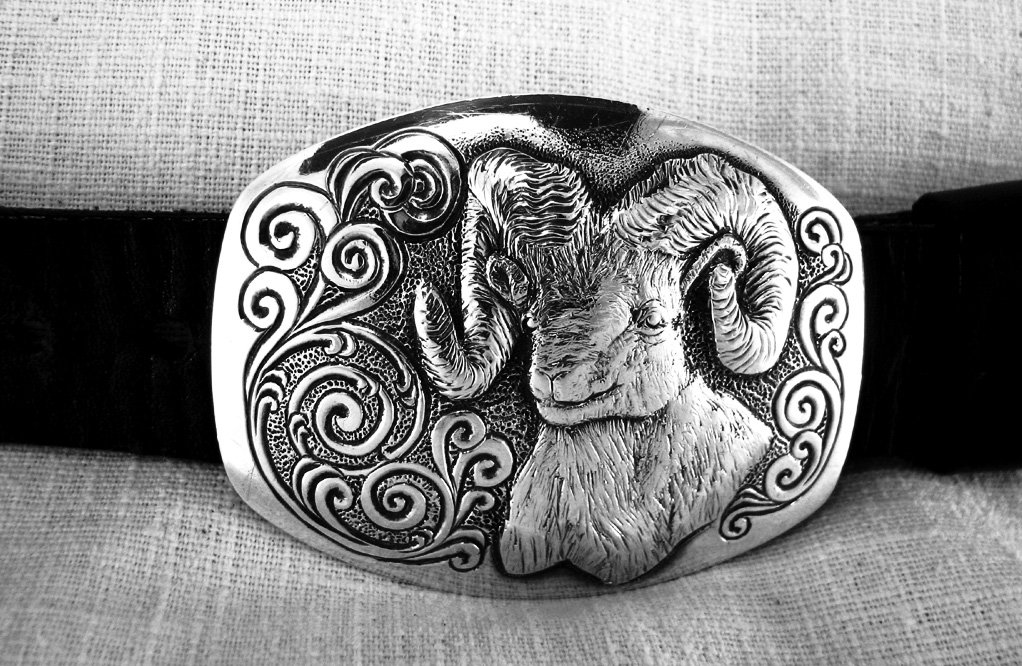 Engraved Overlay Sterling Silver Belt Buckle