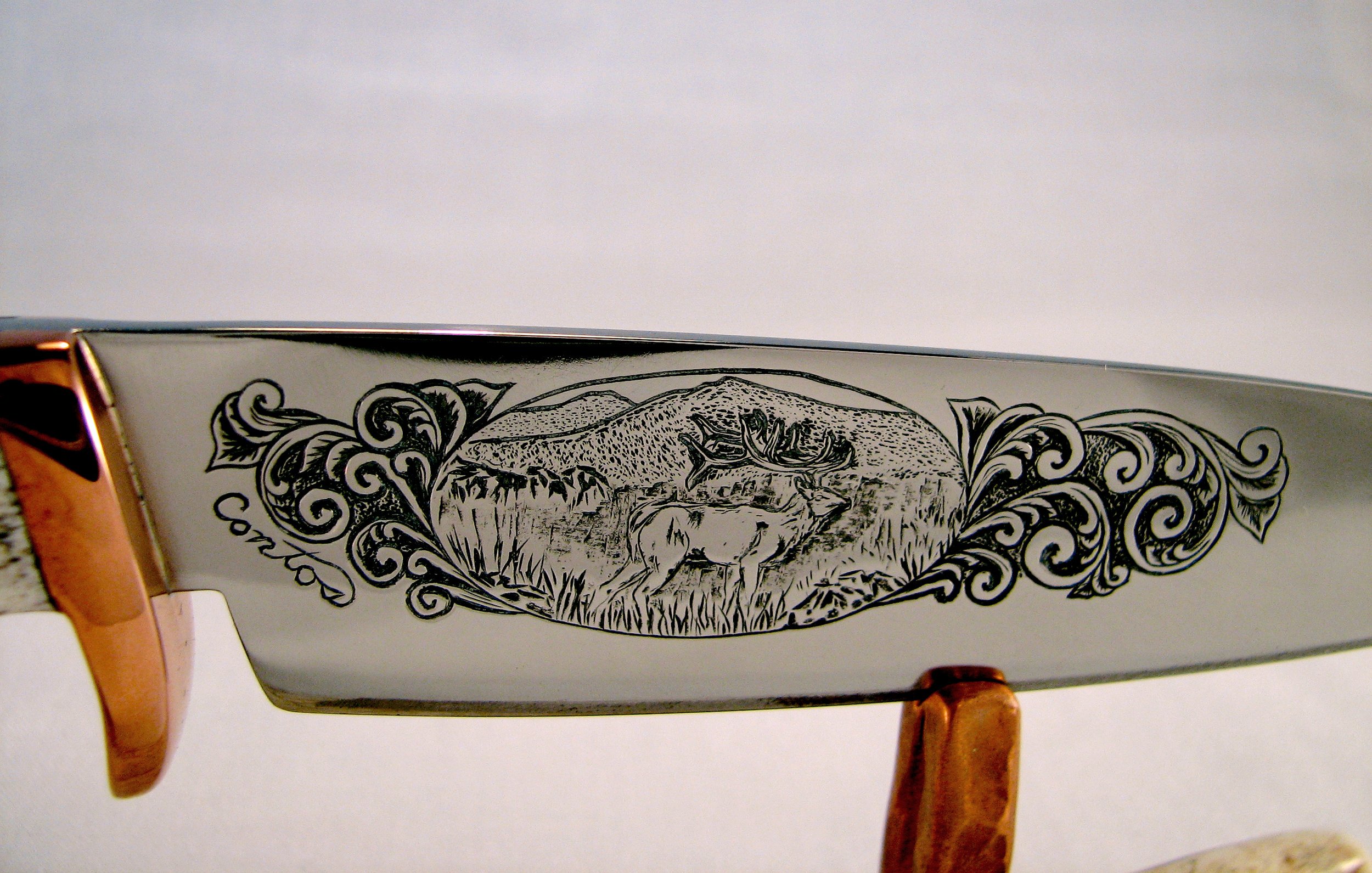 Elk Engraved with Scrolls on the Reverse Side