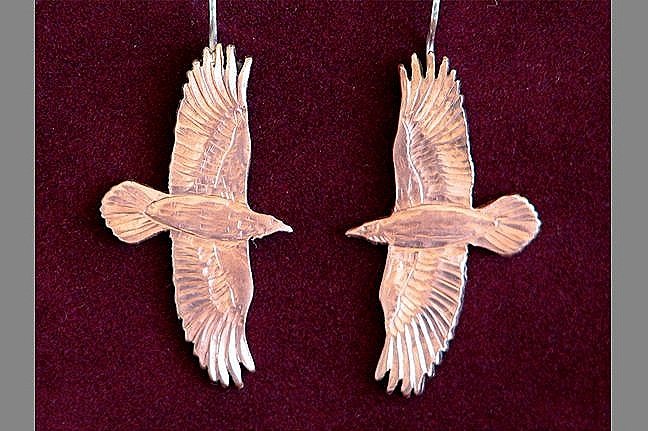 Pierced and Engraved Copper Raven Earrings