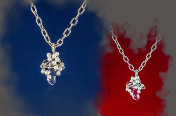Pearls, Quartz Crystal Pendant on Hand Made Chain