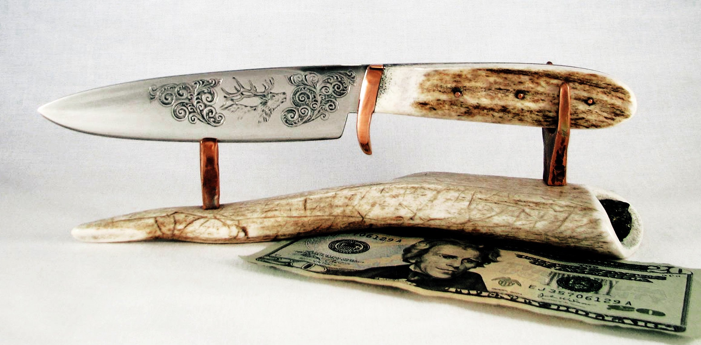 Elk Engraver Knife with Antler Display Stand