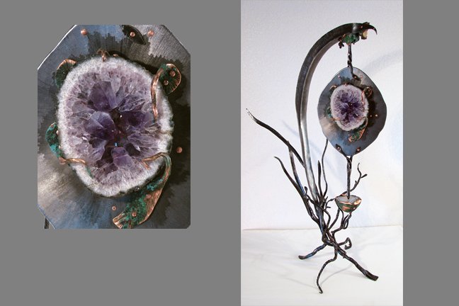 Amethyst Spins on Agate with Forged Steel