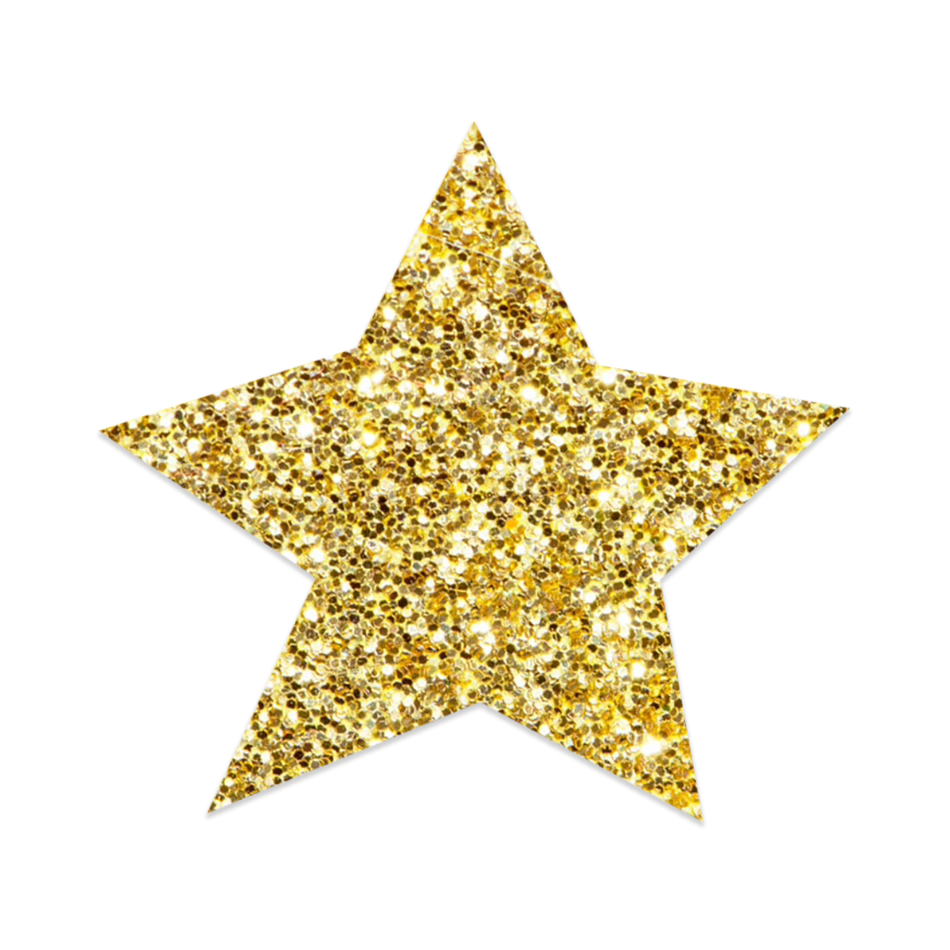 Gold glittery star on a black background.
