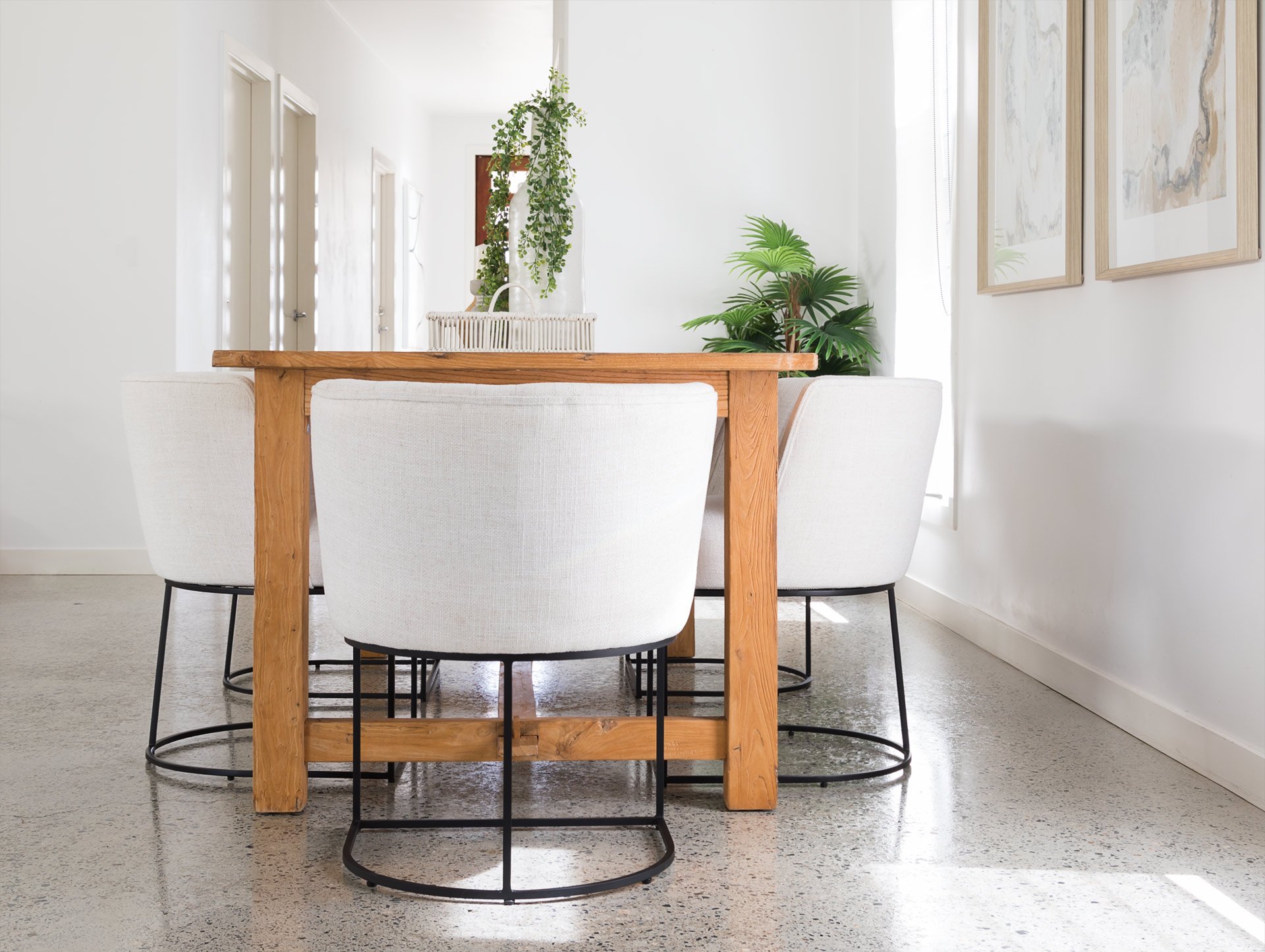  dining room white decor polished concrete flooring wynnum kirsten cox photographer interiors 