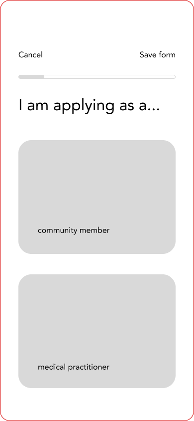 Wireframe of user choosing who they are applying as